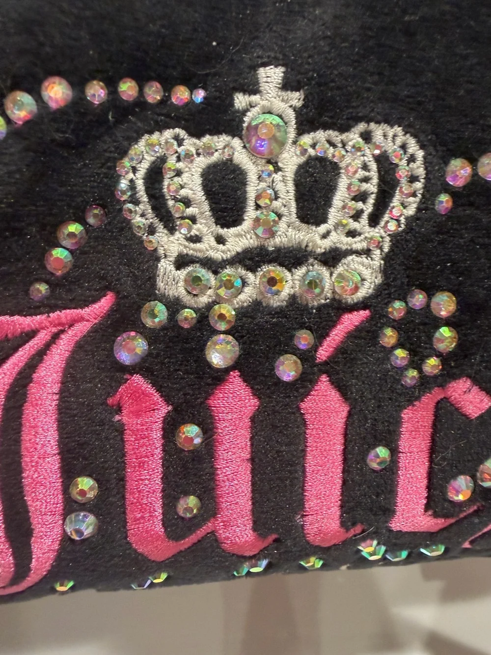 Juicy Couture NWT Classic Juicy Black Velour & Cream Satchel with Pink Logo P239